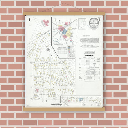 Old map wall art mockup — magnetic wood frame on brick wall — Sanborn Fire Insurance Map from Grafton, Lorain County, Ohio (1946) - Complete Map Set