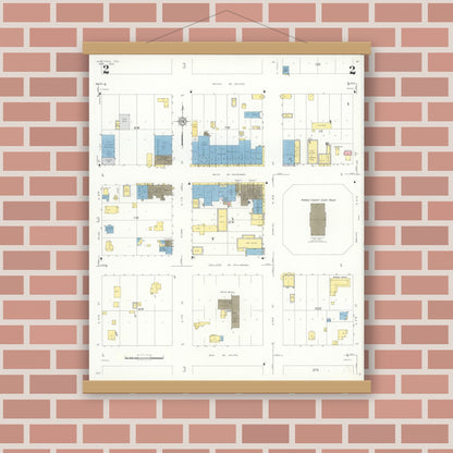 Old map wall art mockup — magnetic wood frame on brick wall — Sanborn Fire Insurance Map from Junction, Kimble County, Texas (1933), Sheet #0002