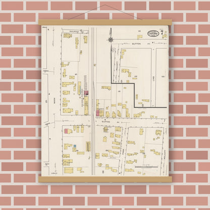 Old map wall art mockup — magnetic wood frame on brick wall — Sanborn Fire Insurance Map from Oxford, Worcester County, Massachusetts (1922), Sheet #0007
