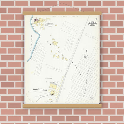 Old map wall art mockup — magnetic wood frame on brick wall — Sanborn Fire Insurance Map from Park Rapids, Hubbard County, Minnesota (1907), Sheet #0007