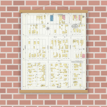 Old map wall art mockup — magnetic wood frame on brick wall — Sanborn Fire Insurance Map from Escanaba, Delta County, Michigan (1906), Sheet #0009