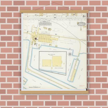 Old map wall art mockup — magnetic wood frame on brick wall — Sanborn Fire Insurance Map from East Tawas, Iosco County, Michigan (1893), Sheet #0008