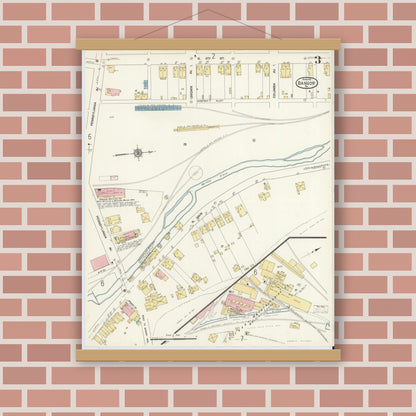 Old map wall art mockup — magnetic wood frame on brick wall — Sanborn Fire Insurance Map from Bangor, Northampton County, Pennsylvania (1912), Sheet #0003