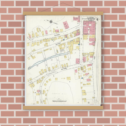 Old map wall art mockup — magnetic wood frame on brick wall — Sanborn Fire Insurance Map from Pomeroy, Meigs County, Ohio (1916), Sheet #0004