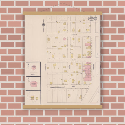 Old map wall art mockup — magnetic wood frame on brick wall — Sanborn Fire Insurance Map from Washburn, Woodford County, Illinois (1922), Sheet #0002