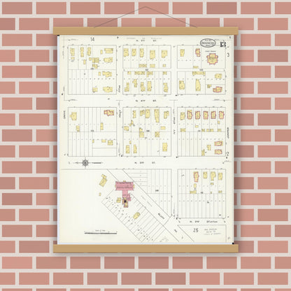 Old map wall art mockup — magnetic wood frame on brick wall — Sanborn Fire Insurance Map from Brainerd, Crow Wing County, Minnesota (1913), Sheet #0013