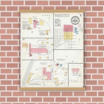 Old map wall art mockup — magnetic wood frame on brick wall — Sanborn Fire Insurance Map from Monroe, Union County, North Carolina (1902) - Complete Map Set