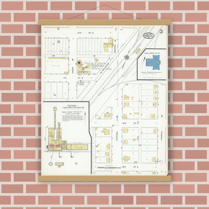 Old map wall art mockup — magnetic wood frame on brick wall — Sanborn Fire Insurance Map from Hamlin, Jones County, Texas (1919), Sheet #0003