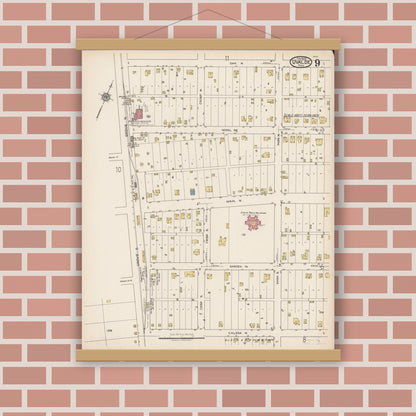 Old map wall art mockup — magnetic wood frame on brick wall — Sanborn Fire Insurance Map from Uvalde, Uvalde County, Texas (1922), Sheet #0009