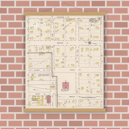 Old map wall art mockup — magnetic wood frame on brick wall — Sanborn Fire Insurance Map from Argyle, Marshall County, Minnesota (1922), Sheet #0003