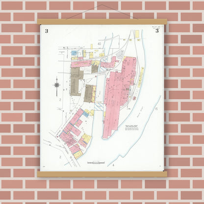 Old map wall art mockup — magnetic wood frame on brick wall — Sanborn Fire Insurance Map from Beloit, Rock County, Wisconsin (1939), Sheet #0003