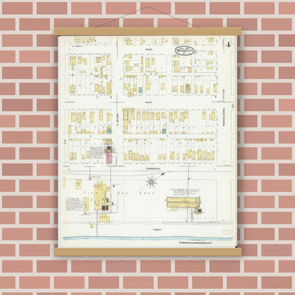 Old map wall art mockup — magnetic wood frame on brick wall — Sanborn Fire Insurance Map from Mound City, Pulaski County, Illinois (1907), Sheet #0004