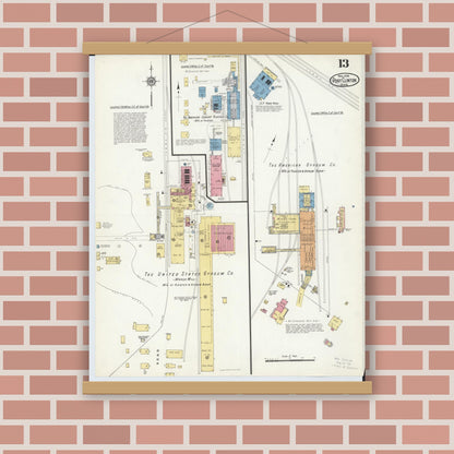 Old map wall art mockup — magnetic wood frame on brick wall — Sanborn Fire Insurance Map from Port Clinton, Ottawa County, Ohio (1916), Sheet #0013