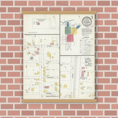 Old map wall art mockup — magnetic wood frame on brick wall — Sanborn Fire Insurance Map from Culpeper, Culpeper County, Virginia (1902) - Complete Map Set