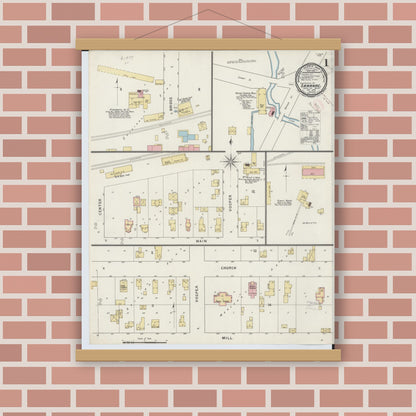 Old map wall art mockup — magnetic wood frame on brick wall — Sanborn Fire Insurance Map from Saranac, Ionia County, Michigan (1894) - Complete Map Set