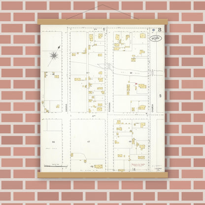 Old map wall art mockup — magnetic wood frame on brick wall — Sanborn Fire Insurance Map from Gilroy, Santa Clara County, California (1906), Sheet #0008