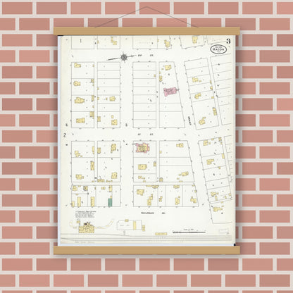 Old map wall art mockup — magnetic wood frame on brick wall — Sanborn Fire Insurance Map from Macon, Macon County, Illinois (1910), Sheet #0003