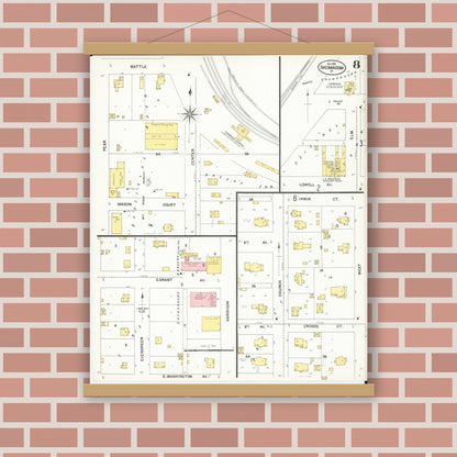 Old map wall art mockup — magnetic wood frame on brick wall — Sanborn Fire Insurance Map from Shenandoah, Page County, Iowa (1901), Sheet #0008