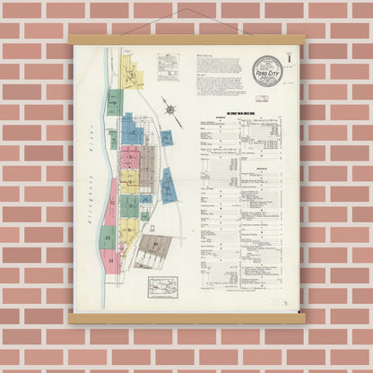 Old map wall art mockup — magnetic wood frame on brick wall — Sanborn Fire Insurance Map from Ford City, Armstrong County, Pennsylvania (1913), Sheet #0001