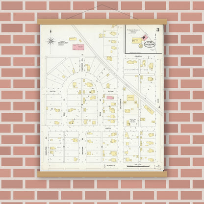 Old map wall art mockup — magnetic wood frame on brick wall — Sanborn Fire Insurance Map from Sheridan, Hamilton County, Indiana (1909), Sheet #0003