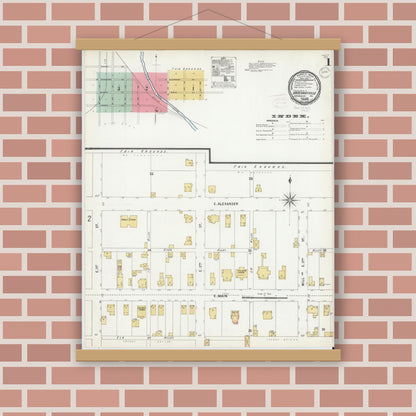 Old map wall art mockup — magnetic wood frame on brick wall — Sanborn Fire Insurance Map from Brockway, Jefferson County, Pennsylvania (1899) - Complete Map Set