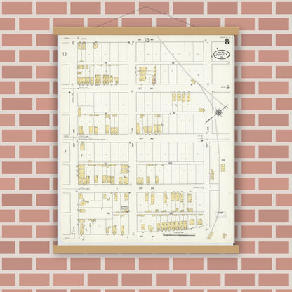 Old map wall art mockup — magnetic wood frame on brick wall — Sanborn Fire Insurance Map from Juniata, Blair County, Pennsylvania (1910), Sheet #0008