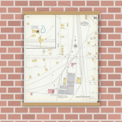 Old map wall art mockup — magnetic wood frame on brick wall — Sanborn Fire Insurance Map from Wellston, Jackson County, Ohio (1904), Sheet #0010