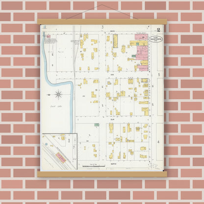 Old map wall art mockup — magnetic wood frame on brick wall — Sanborn Fire Insurance Map from Sauk Centre, Stearns County, Minnesota (1903), Sheet #0002