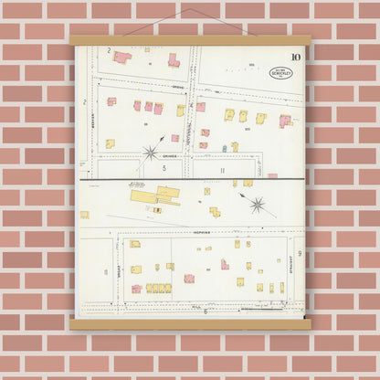 Old map wall art mockup — magnetic wood frame on brick wall — Sanborn Fire Insurance Map from Sewickley, Allegheny County, Pennsylvania (1905), Sheet #0010
