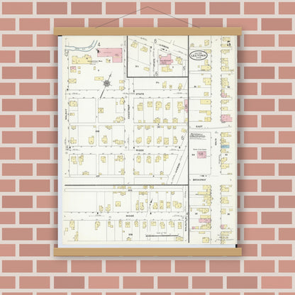 Old map wall art mockup — magnetic wood frame on brick wall — Sanborn Fire Insurance Map from Leetonia, Columbiana County, Ohio (1910), Sheet #0005
