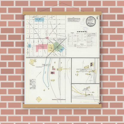 Old map wall art mockup — magnetic wood frame on brick wall — Sanborn Fire Insurance Map from Braidwood, Will County, Illinois (1898), Sheet #0001