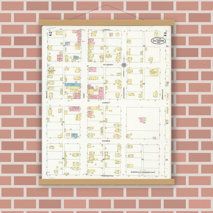 Old map wall art mockup — magnetic wood frame on brick wall — Sanborn Fire Insurance Map from Baltimore, Fairfield County, Ohio (1926), Sheet #0002