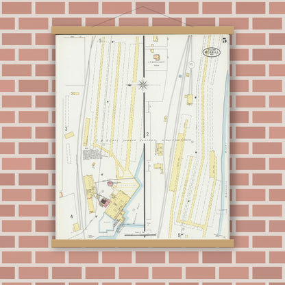Old map wall art mockup — magnetic wood frame on brick wall — Sanborn Fire Insurance Map from Merrill, Lincoln County, Wisconsin (1898), Sheet #0005