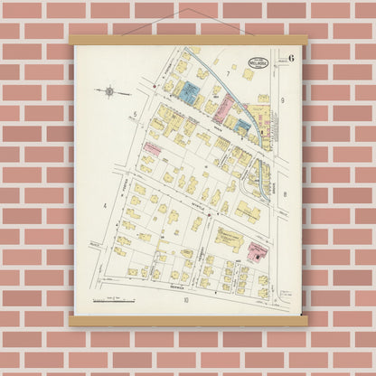 Old map wall art mockup — magnetic wood frame on brick wall — Sanborn Fire Insurance Map from Melrose, Middlesex County, Massachusetts (1915), Sheet #0006