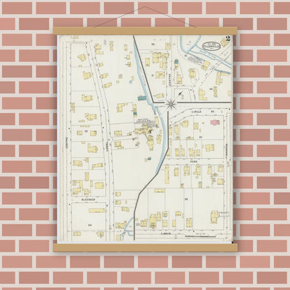 Old map wall art mockup — magnetic wood frame on brick wall — Sanborn Fire Insurance Map from Ellenville, Ulster County, New York (1894) - Complete Map Set