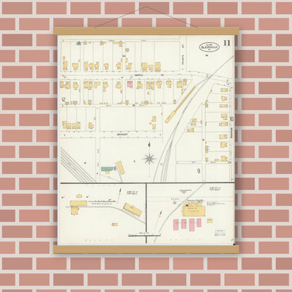 Old map wall art mockup — magnetic wood frame on brick wall — Sanborn Fire Insurance Map from Blairsville, Indiana County, Pennsylvania (1903), Sheet #0011