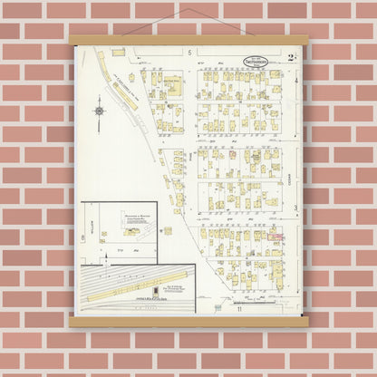 Old map wall art mockup — magnetic wood frame on brick wall — Sanborn Fire Insurance Map from Two Harbors, Lake County, Minnesota (1914), Sheet #0002