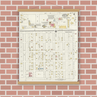 Old map wall art mockup — magnetic wood frame on brick wall — Sanborn Fire Insurance Map from McAllen, Hidalgo County, Texas (1919), Sheet #0004