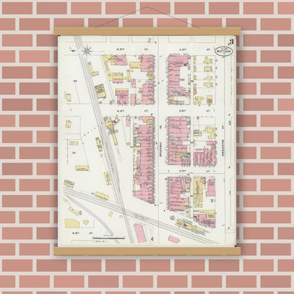 Old map wall art mockup — magnetic wood frame on brick wall — Sanborn Fire Insurance Map from Mattoon, Coles County, Illinois (1897), Sheet #0003