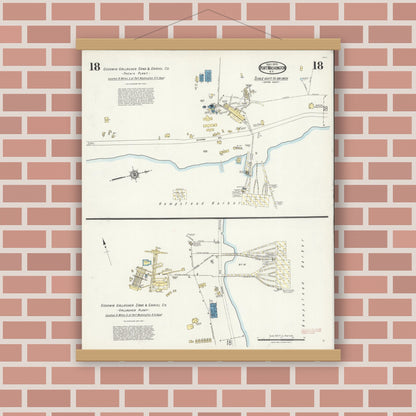 Old map wall art mockup — magnetic wood frame on brick wall — Sanborn Fire Insurance Map from Port Washington, Nassau County, New York (1925), Sheet #0018