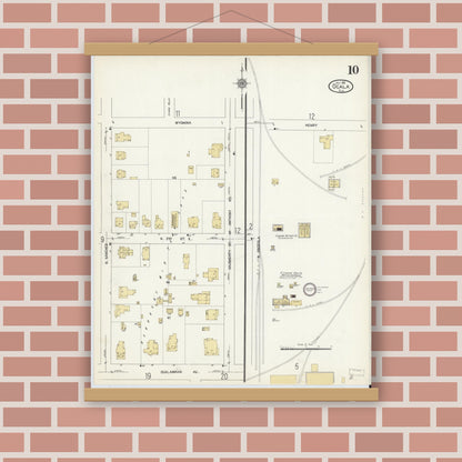 Old map wall art mockup — magnetic wood frame on brick wall — Sanborn Fire Insurance Map from Ocala, Marion County, Florida (1912), Sheet #0010