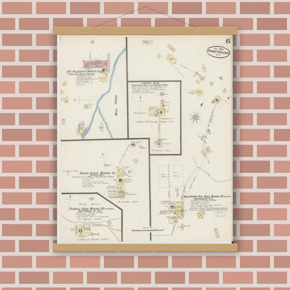Old map wall art mockup — magnetic wood frame on brick wall — Sanborn Fire Insurance Map from Trinity College, Randolph County, North Carolina (1885), Sheet #0006
