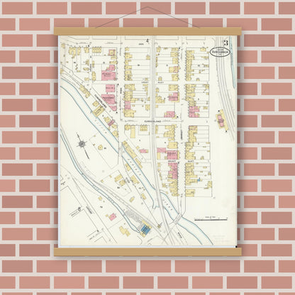 Old map wall art mockup — magnetic wood frame on brick wall — Sanborn Fire Insurance Map from Duncannon, Perry County, Pennsylvania (1911), Sheet #0003