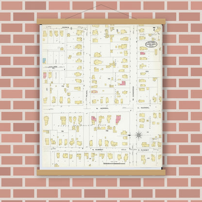 Old map wall art mockup — magnetic wood frame on brick wall — Sanborn Fire Insurance Map from Ypsilanti, Washtenaw County, Michigan (1909), Sheet #0007
