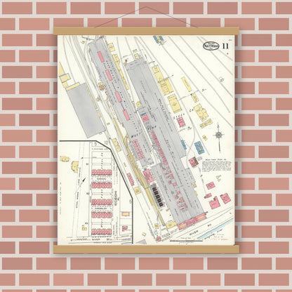 Old map wall art mockup — magnetic wood frame on brick wall — Sanborn Fire Insurance Map from Natrona, Allegheny County, Pennsylvania (1921), Sheet #0011