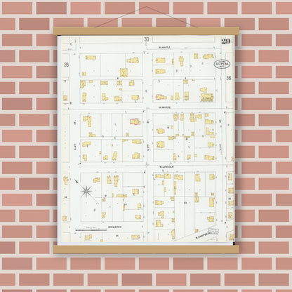 Old map wall art mockup — magnetic wood frame on brick wall — Sanborn Fire Insurance Map from Alpena, Alpena County, Michigan (1901), Sheet #0029
