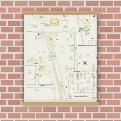 Old map wall art mockup — magnetic wood frame on brick wall — Sanborn Fire Insurance Map from Ocala, Marion County, Florida (1891), Sheet #0004