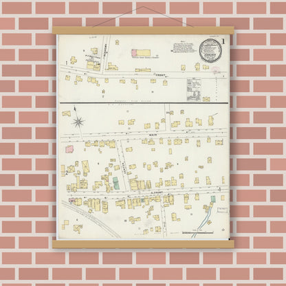 Old map wall art mockup — magnetic wood frame on brick wall — Sanborn Fire Insurance Map from Hancock, Delaware County, New York (1897) - Complete Map Set