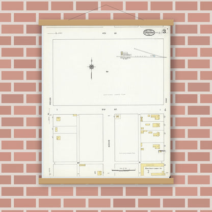 Old map wall art mockup — magnetic wood frame on brick wall — Sanborn Fire Insurance Map from Graham, Young County, Texas (1920), Sheet #0003