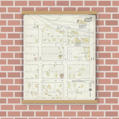 Old map wall art mockup — magnetic wood frame on brick wall — Sanborn Fire Insurance Map from Neillsville, Clark County, Wisconsin (1914), Sheet #0006